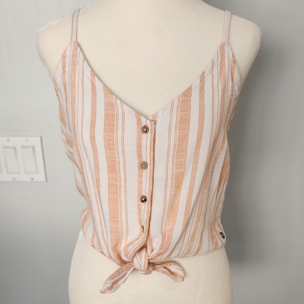 Roxy Cropped Tie Front Striped Sleeveless Button Front Top.